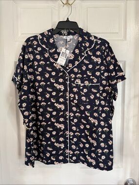 Vera Bradley Navy Floral Short-Sleeve Pajama Top